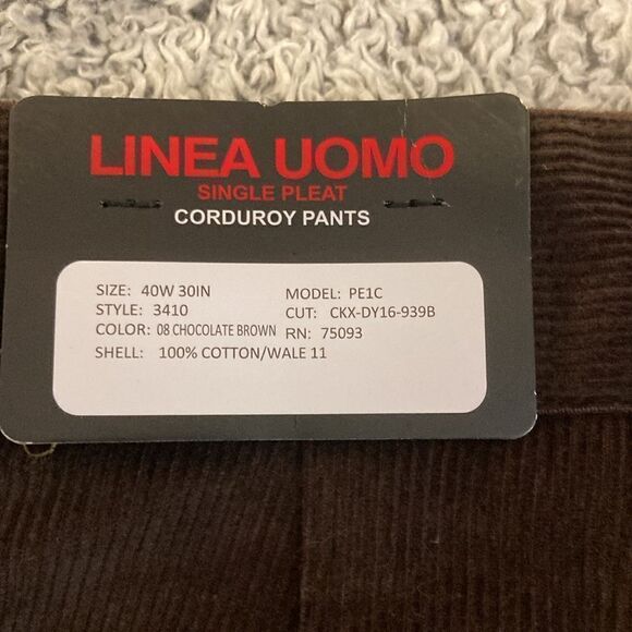 NWT LINEA UOMO 40/30L Men's Single Pleat Corduroy Pockets  Chocolate Brown Pants - Picture 7 of 10